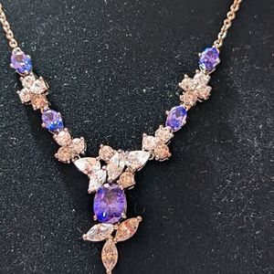 Synthetic tanzanite and diamond in sterling silver